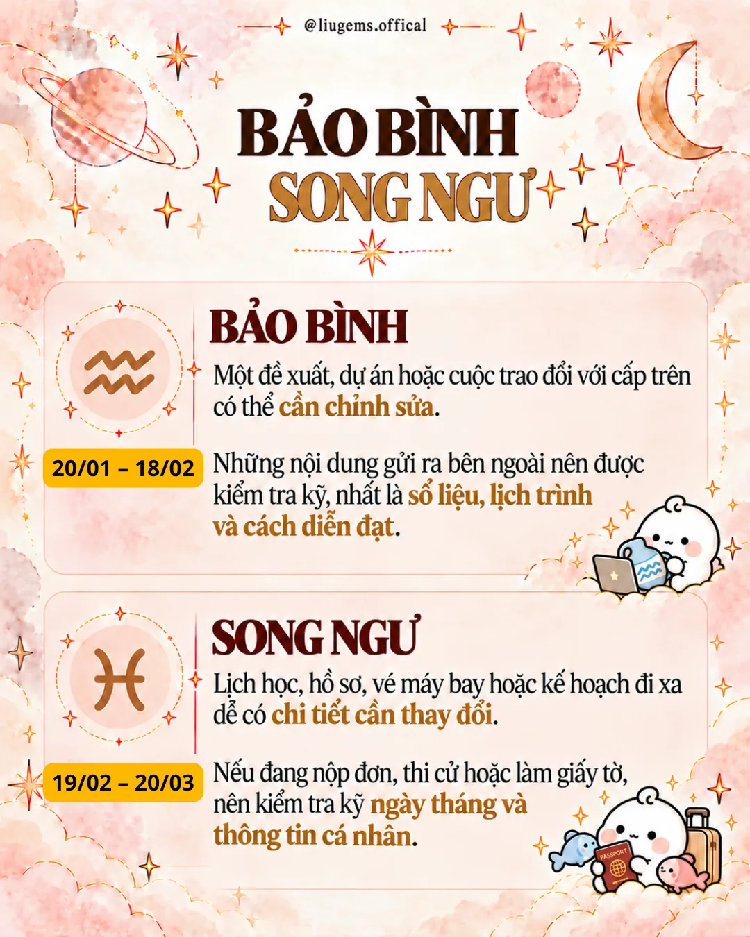 Bảo Bình và Song Ngư nên kiểm tra kế hoạch nào?