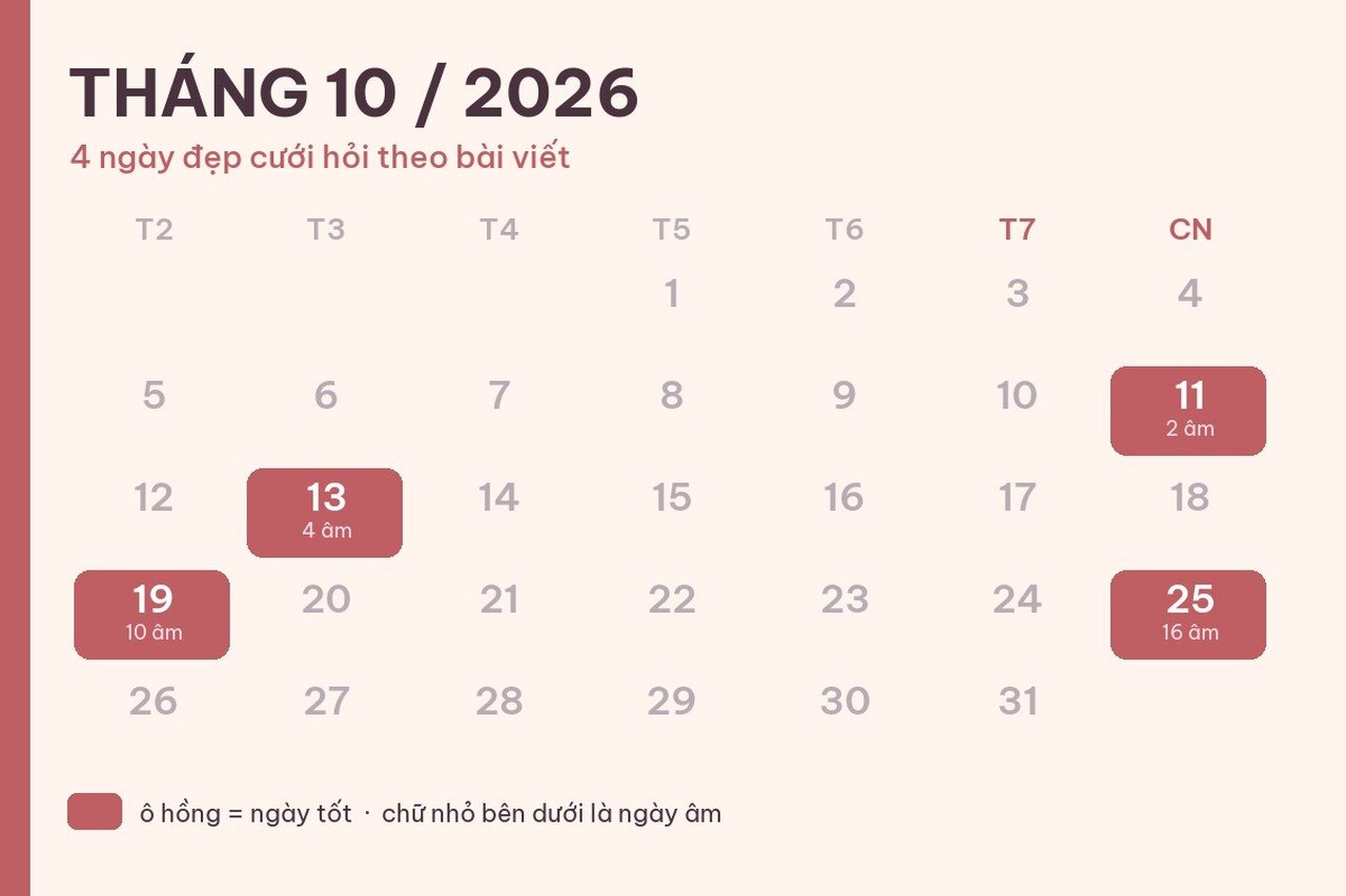3 ngày cưới hỏi tháng 10 đáng cân nhắc, kèm giờ hoàng đạo