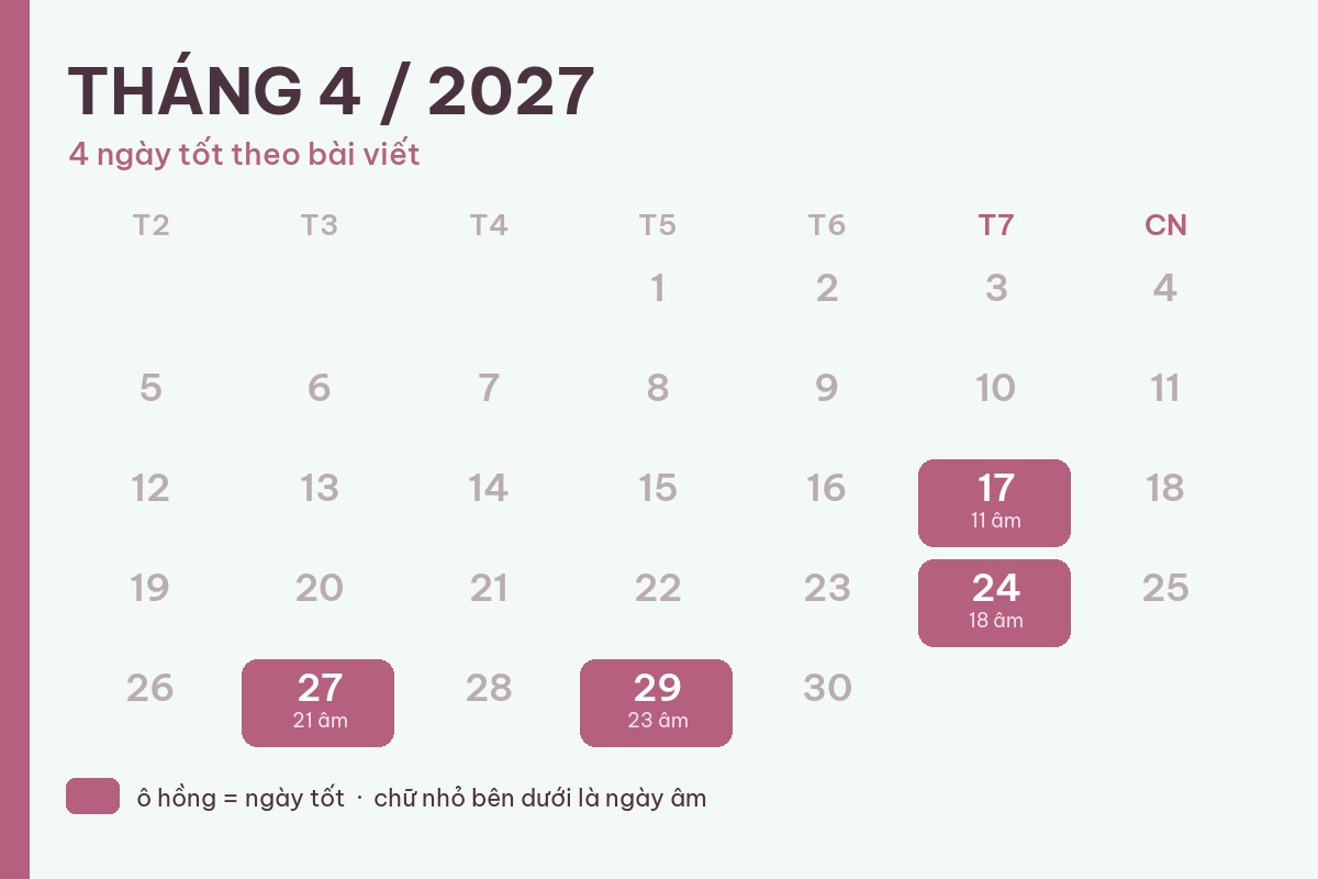 Ngày tốt tháng 3 Âm lịch Đinh Mùi 2027