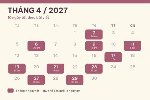 Ngày tốt tháng 4/2027 có ngày đẹp và giờ hoàng đạo nào?