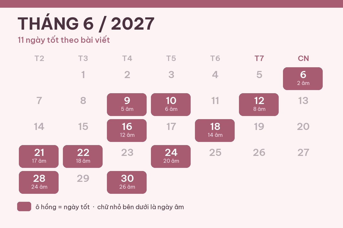 Ngày tốt tháng 5 Âm lịch Đinh Mùi 2027
