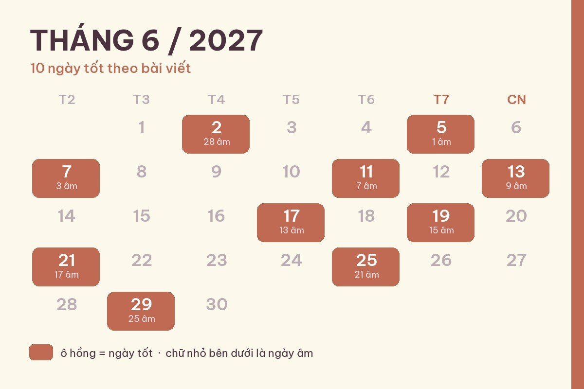 Ngày tốt tháng 6/2027: 5 bước chọn ngày đẹp kèm giờ hoàng đạo